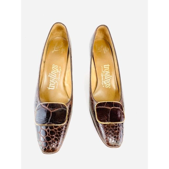 Vintage 1950's-60's SEYMOUR Troy TROYLINGS Alligator Pumps ~ 7 Narrow Brown - Picture 9 of 11